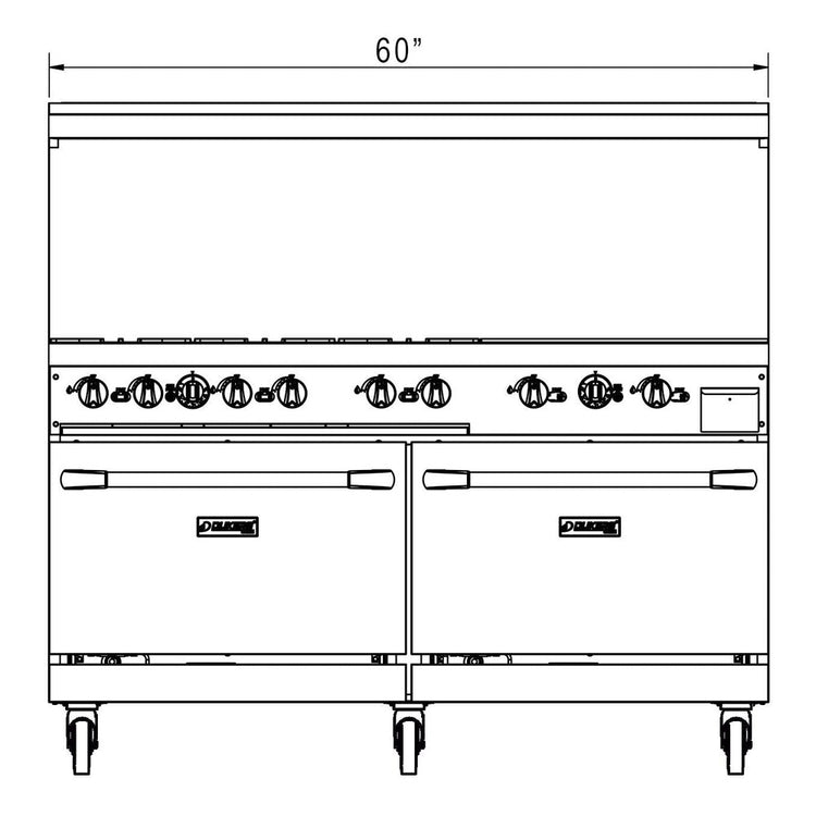 Dukers DCR60-6B24GM 60" Gas Range with Six (6) Open Burners & 24" Griddle