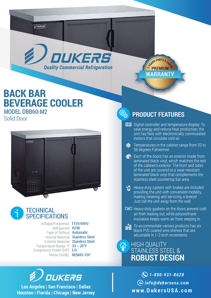 Dukers DBB60-M2 2-Door Bar and Beverage Cooler
