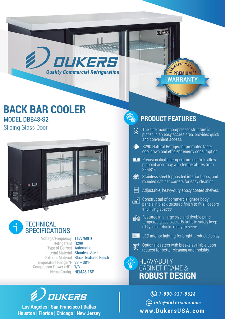 Dukers DBB48-S2 2-Door Bar and Beverage Cooler