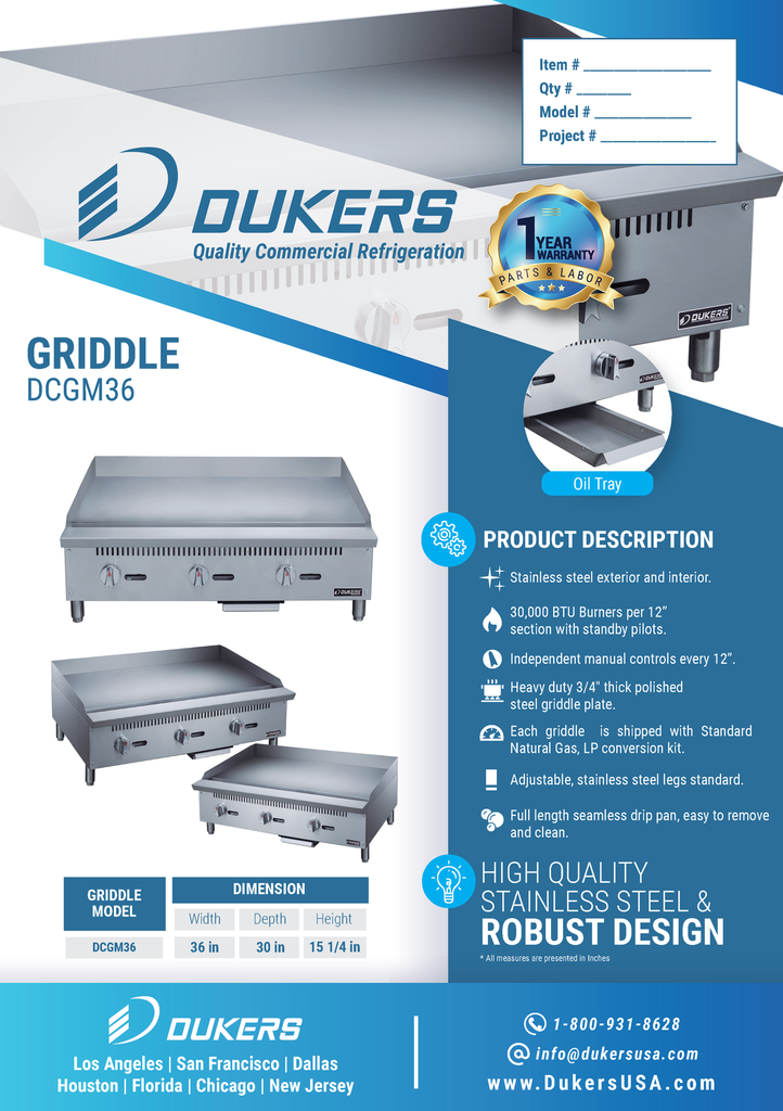 Dukers DCGM36 36 in. W Griddle with 3 Burners