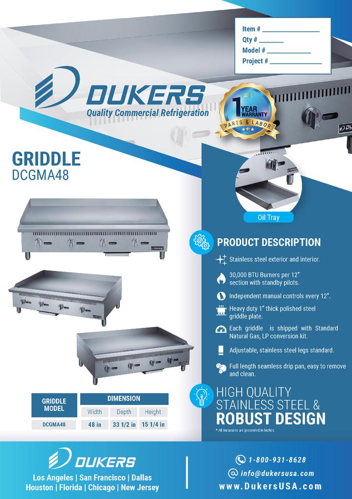 Dukers DCGMA48 48 in. W Griddle with 4 Burners