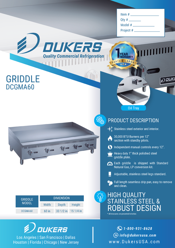 Dukers DCGMA60 60 in. W Griddle with 5 Burners