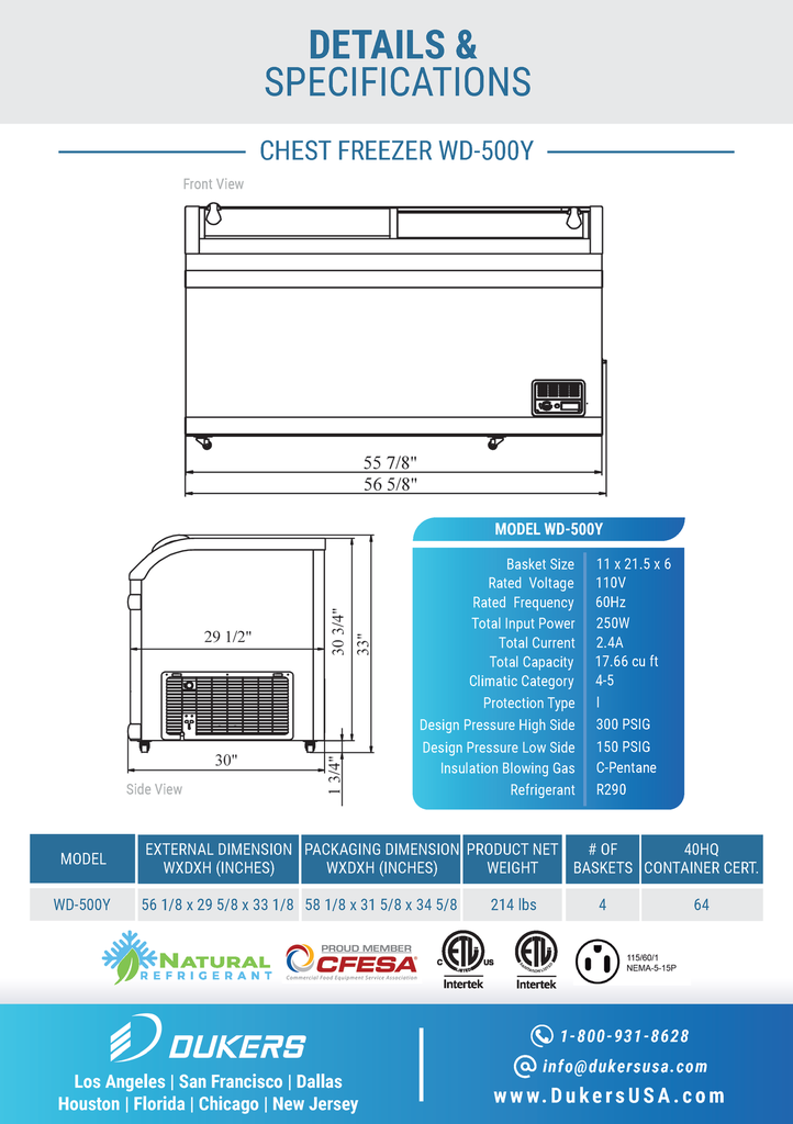 Dukers WD-500Y Commercial Chest Freezer in White