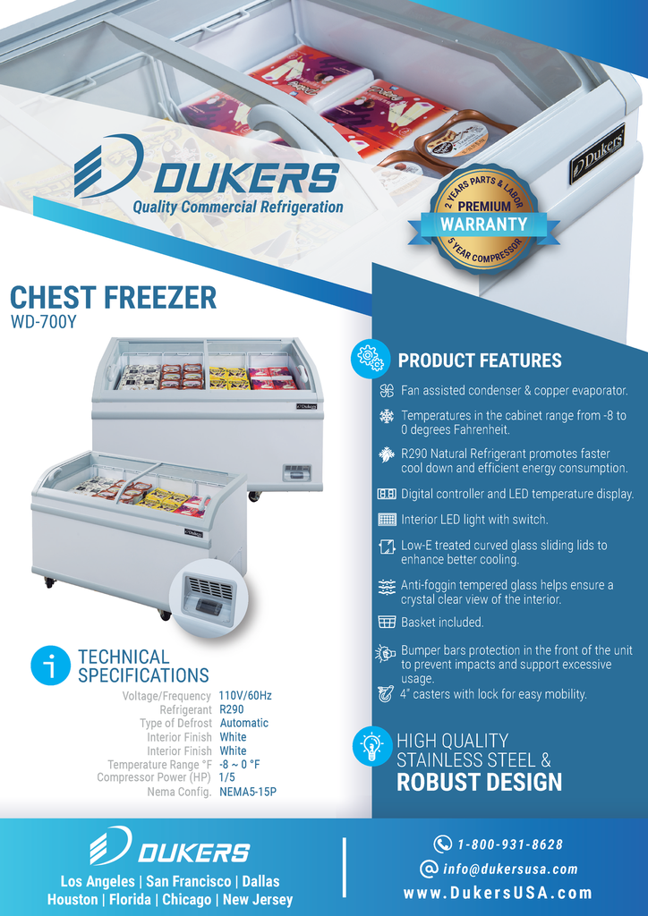 Dukers WD-700Y Commercial Chest Freezer in White