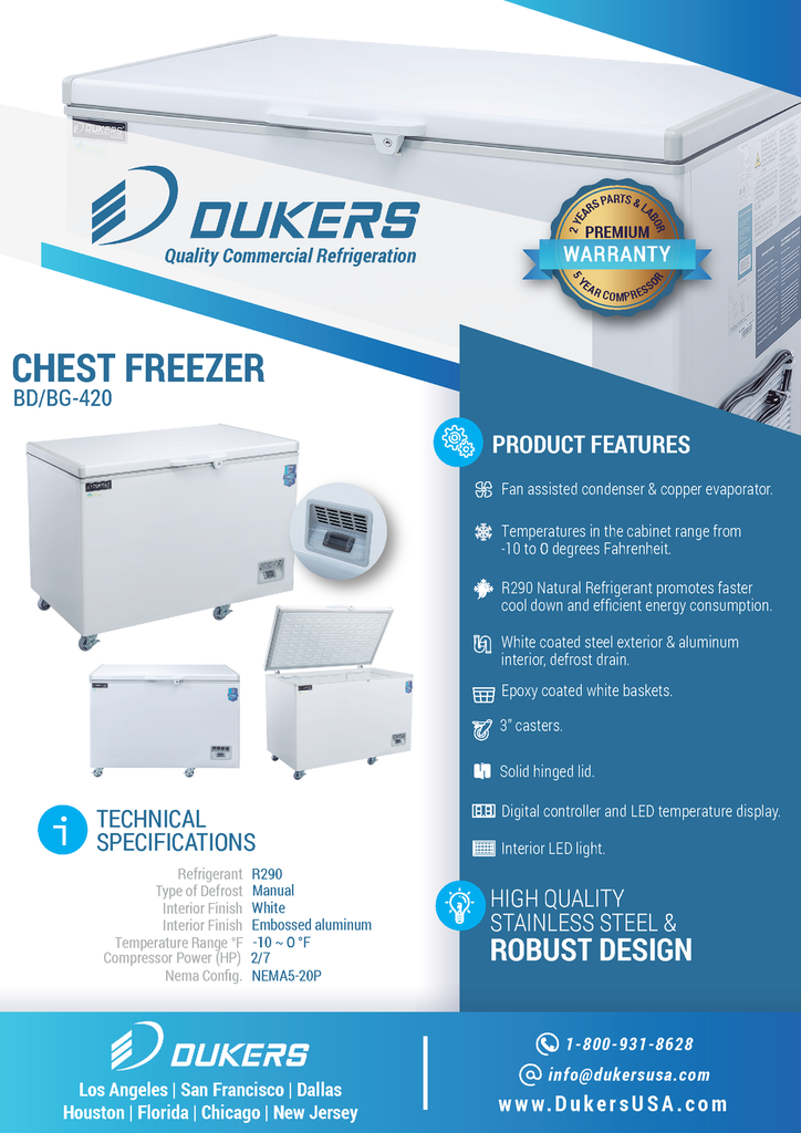 Dukers BD/BG-420 Commercial Chest Freezer