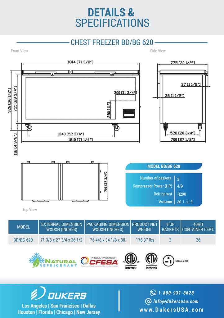 Dukers BD/BG-620 Commercial Chest Freezer