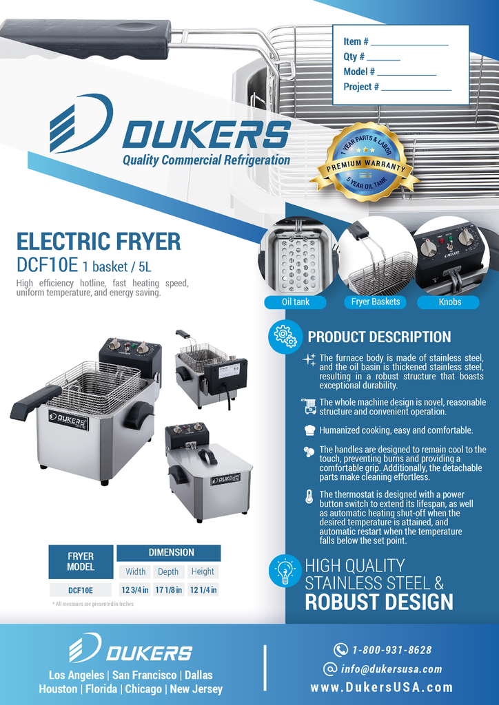 Dukers DCF10E 10lb One Basket Electric Countertop Fryer