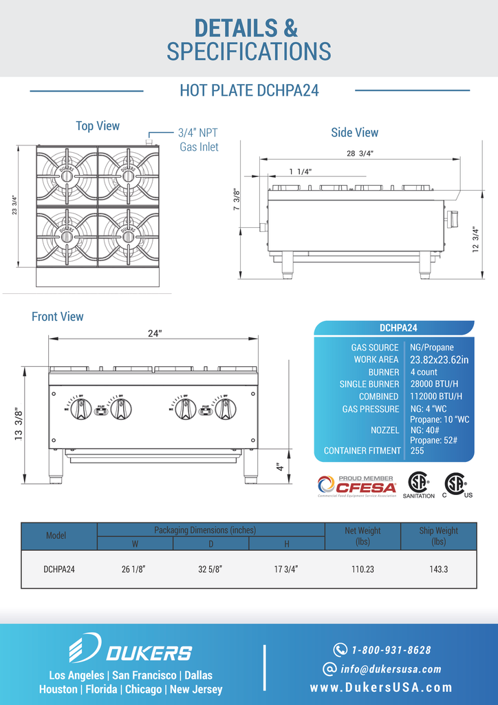 Dukers DCHPA24 Hot Plate with 4 Burners