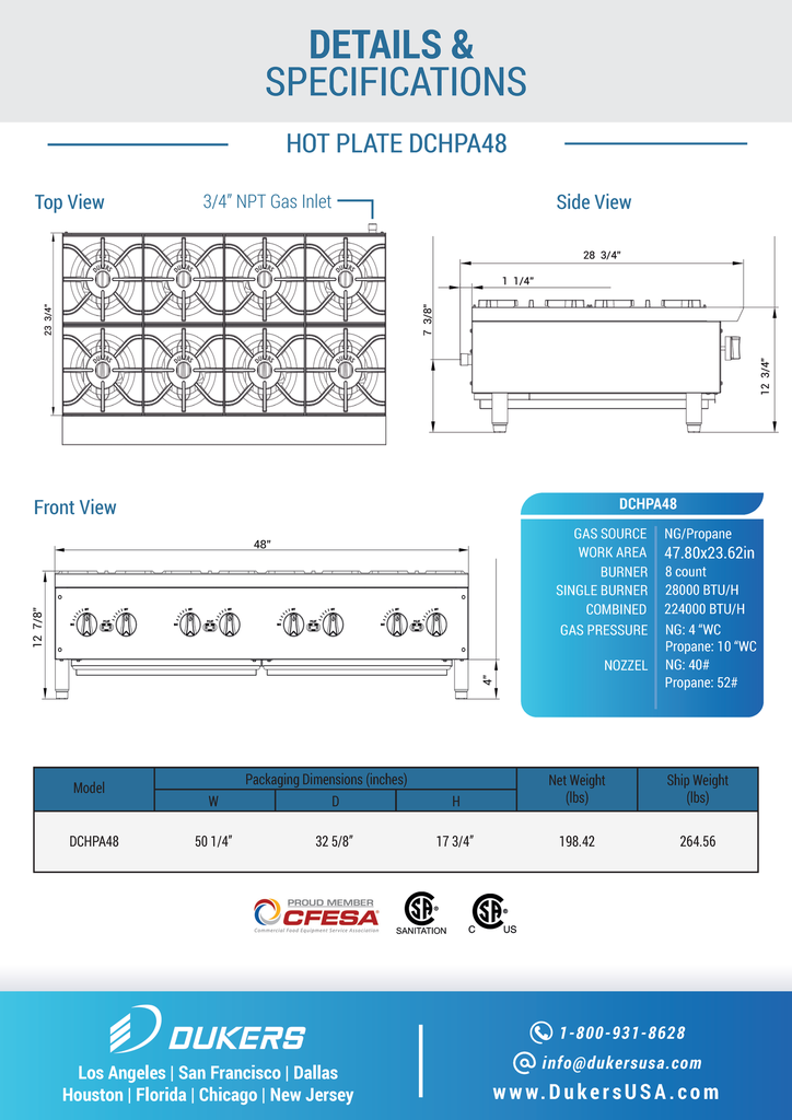 Dukers DCHPA48 Hot Plate with 8 Burners