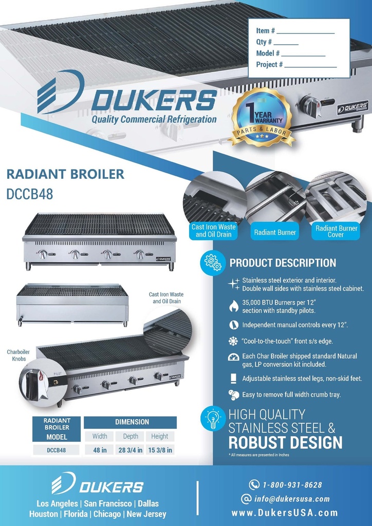 Dukers DCCB48 48 in. W Countertop Radiant Boiler
