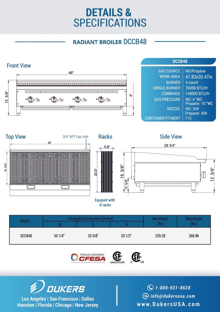Dukers DCCB48 48 in. W Countertop Radiant Boiler