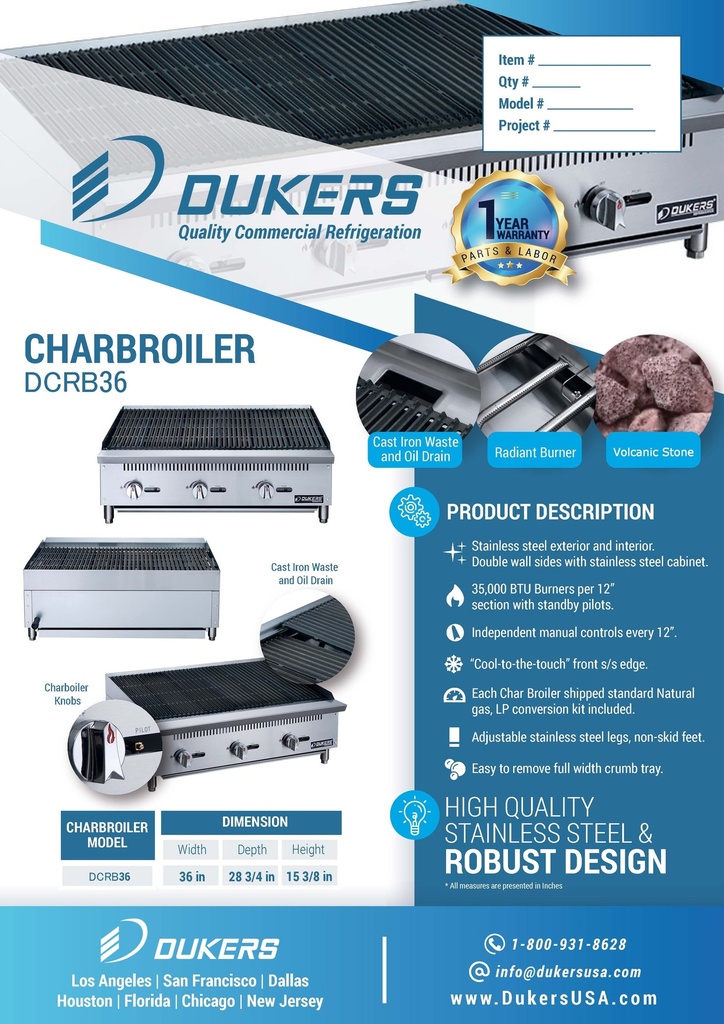 Dukers DCRB36 36 in. W Countertop Charbroiler