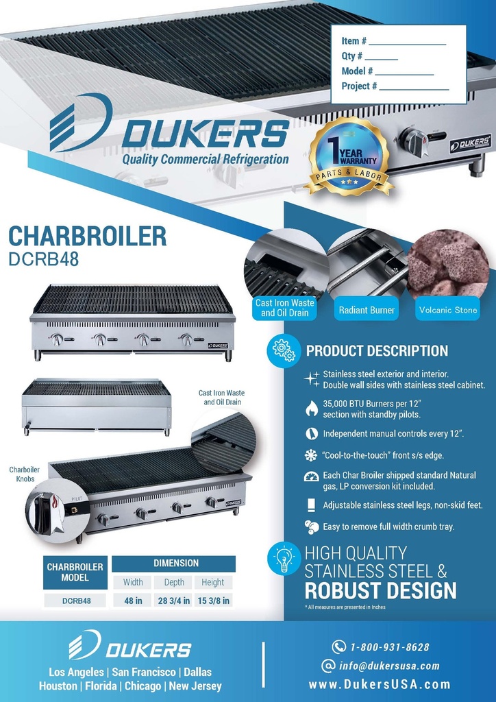Dukers DCRB48 48 in. W Countertop Charbroiler
