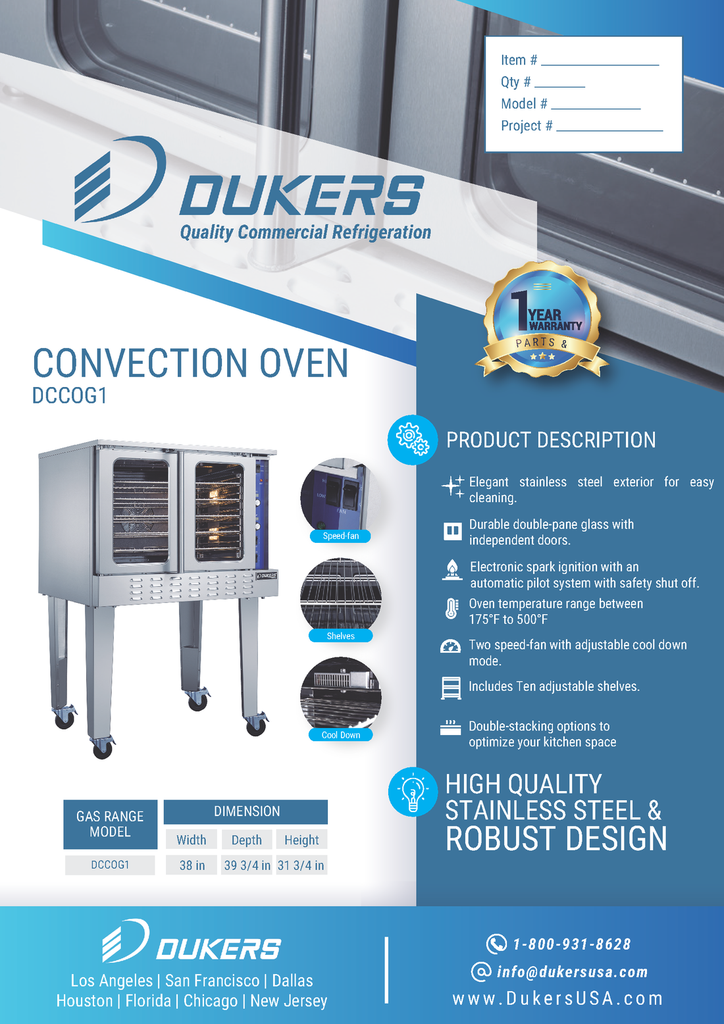 Dukers DCCOG1 Single Convection Oven
