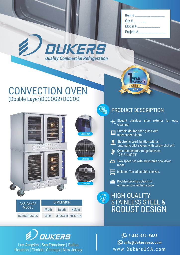 Dukers DCCOG2 Double Convection Oven