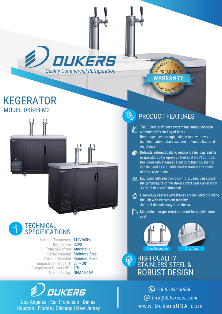 Dukers DKB48-M2 Dual Tap Kegerator Beer Dispenser