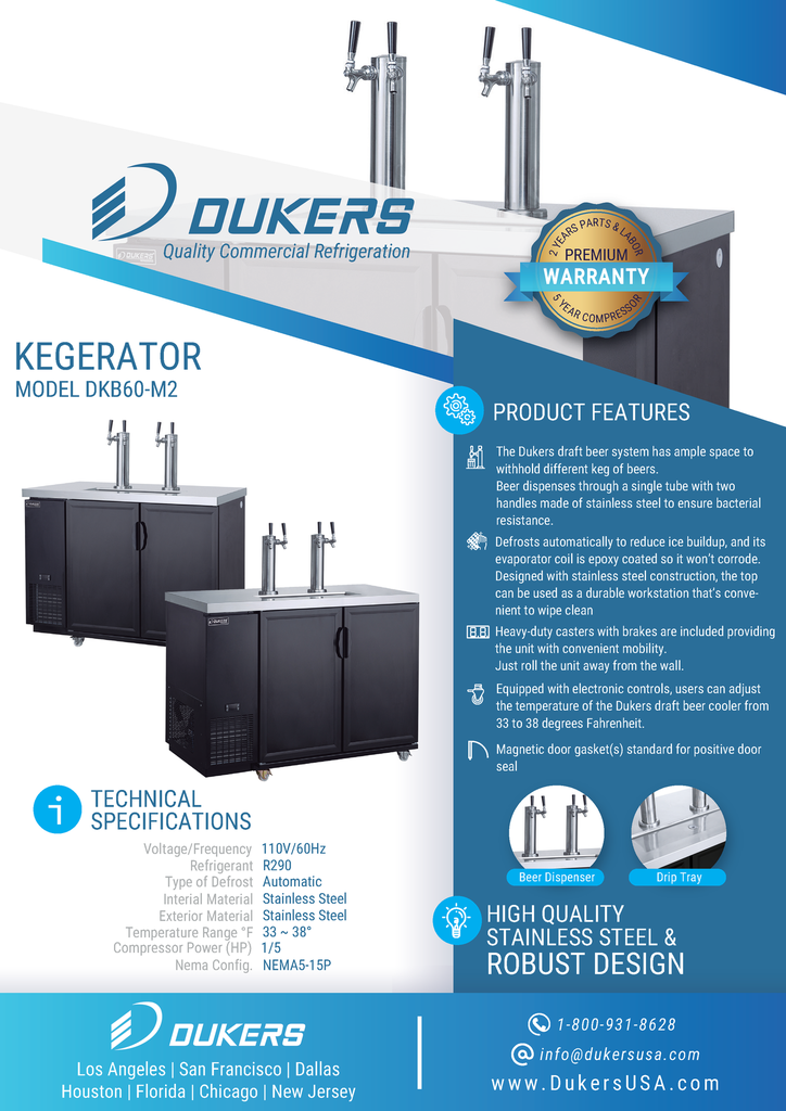 Dukers DKB60-M2 Dual Tap Kegerator Beer Dispenser