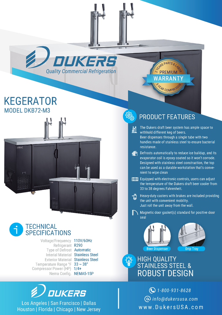 Dukers DKB72-M3 Dual Tap Kegerator Beer Dispenser